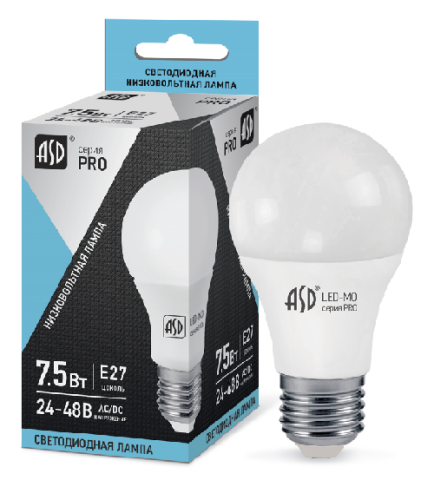 Лампа светодиодная ASD LED-MO A60 Груша E27 24/48В 7,5Вт 600Лм 4000К 60х110мм фото Лампа светодиодная ASD LED-MO A60 Груша E27 24/48В 7,5Вт 600Лм 4000К 60х110мм картинка